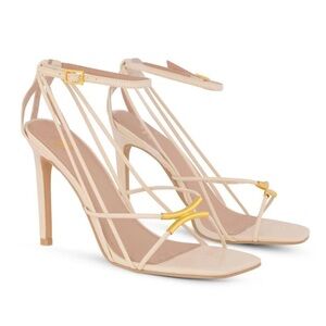 Kate Maconie Strappy High Heel Sandals in Nude with Gold Accent